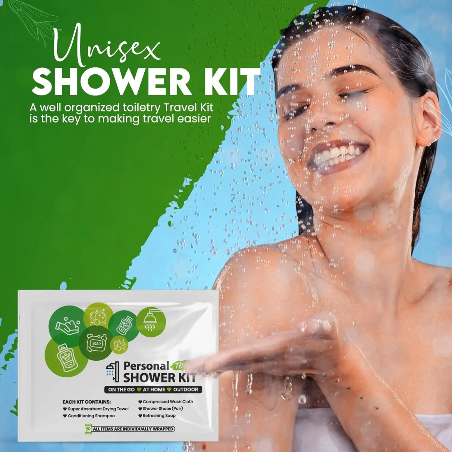 Compact Personal Shower Kit To-Go (Green) – Your Hygiene Companion for Travel, Gym, Camping | Shower on the Go | Shampoo, Soap, Towel. All in One (3)