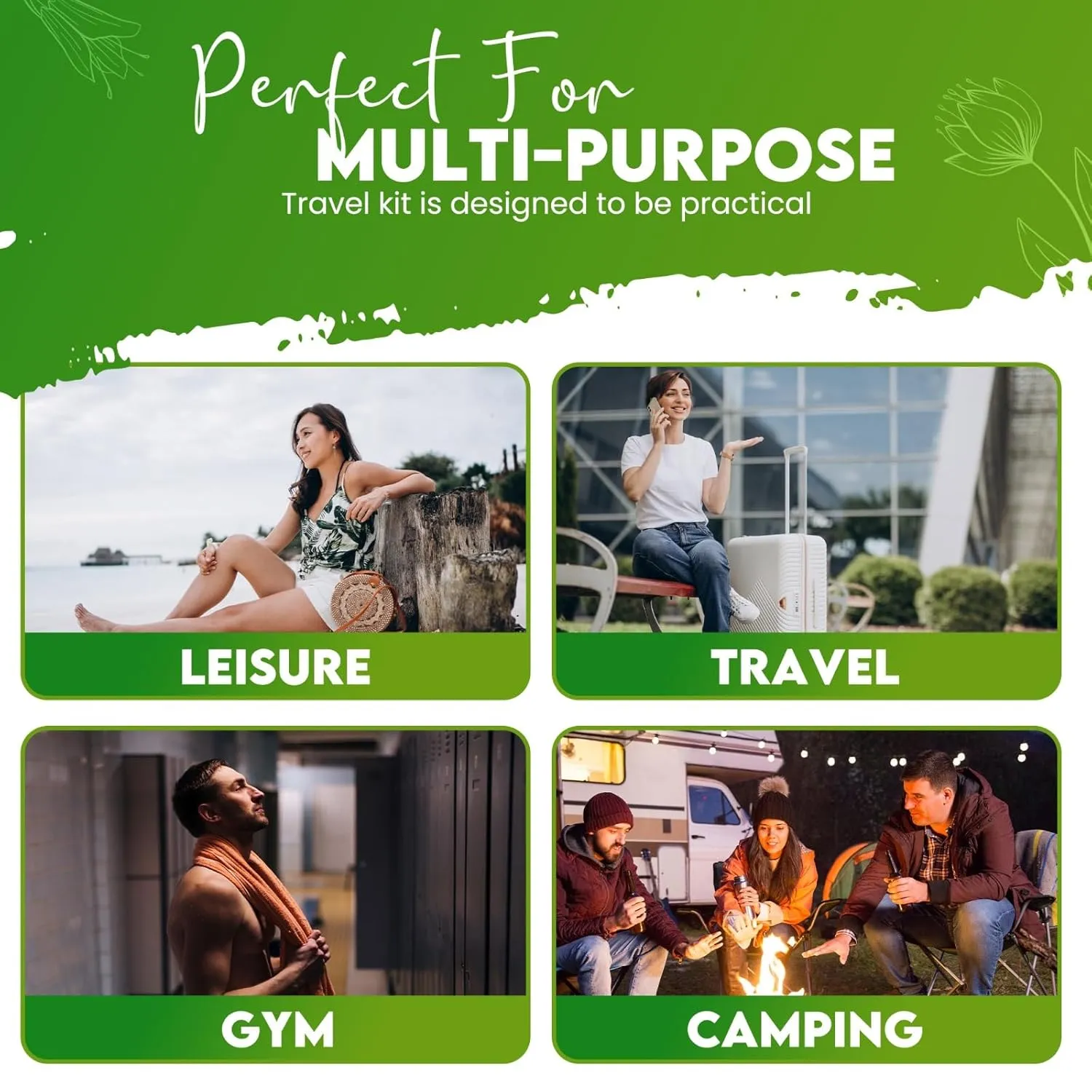 Compact Personal Shower Kit To-Go (Green) – Your Hygiene Companion for Travel, Gym, Camping | Shower on the Go | Shampoo, Soap, Towel. All in One (3)