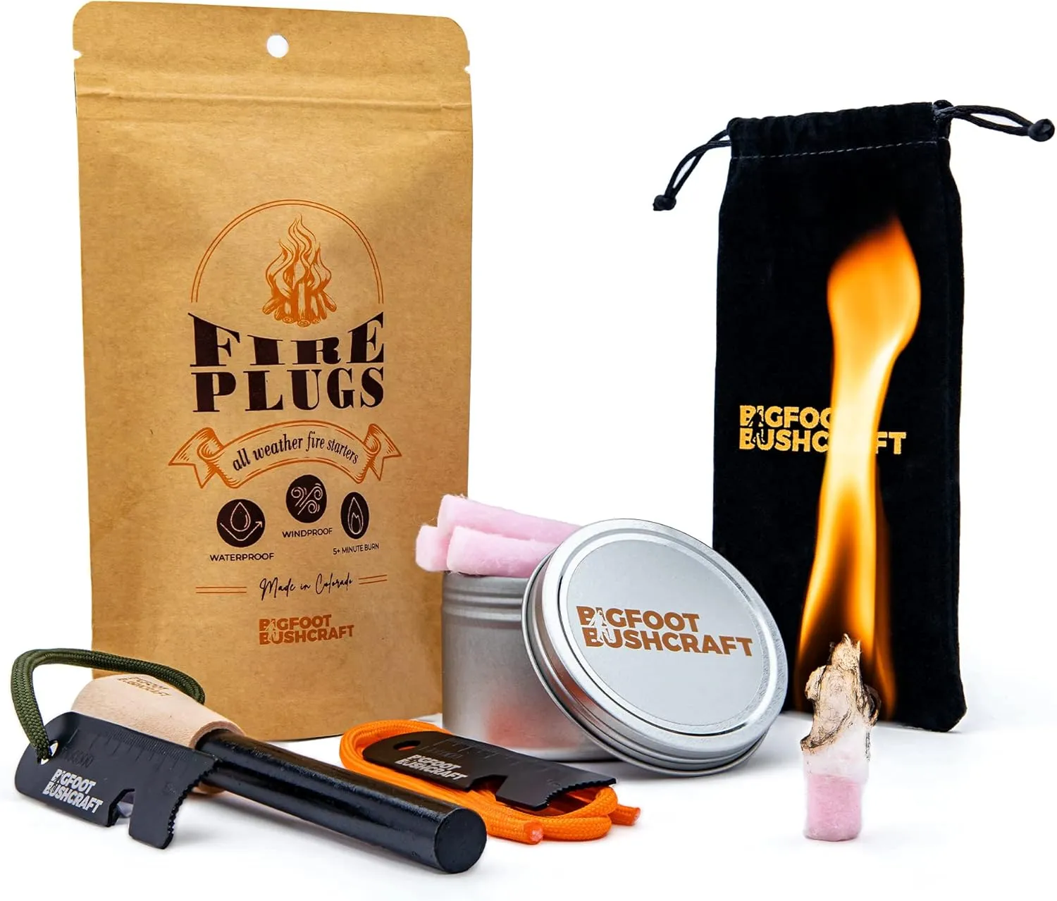 Complete Emergency Fire Starter Kit - Waterproof, Windproof, 5  Minute Burn - Includes 80 Fire Plugs, Compact Travel Tin, and Extra Thick Ferro Rod Set