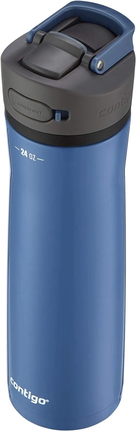 Contigo Ashland Chill 2.0 Stainless Steel Water Bottle, 24oz Blue Corn & Jackson Chill 2.0 Vacuum-Insulated Stainless Steel Water Bottle, Secure Lid Technology for Leak-Proof Travel, 24oz Licorice