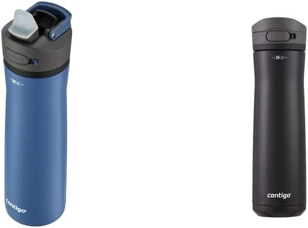Contigo Ashland Chill 2.0 Stainless Steel Water Bottle, 24oz Blue Corn & Jackson Chill 2.0 Vacuum-Insulated Stainless Steel Water Bottle, Secure Lid Technology for Leak-Proof Travel, 24oz Licorice