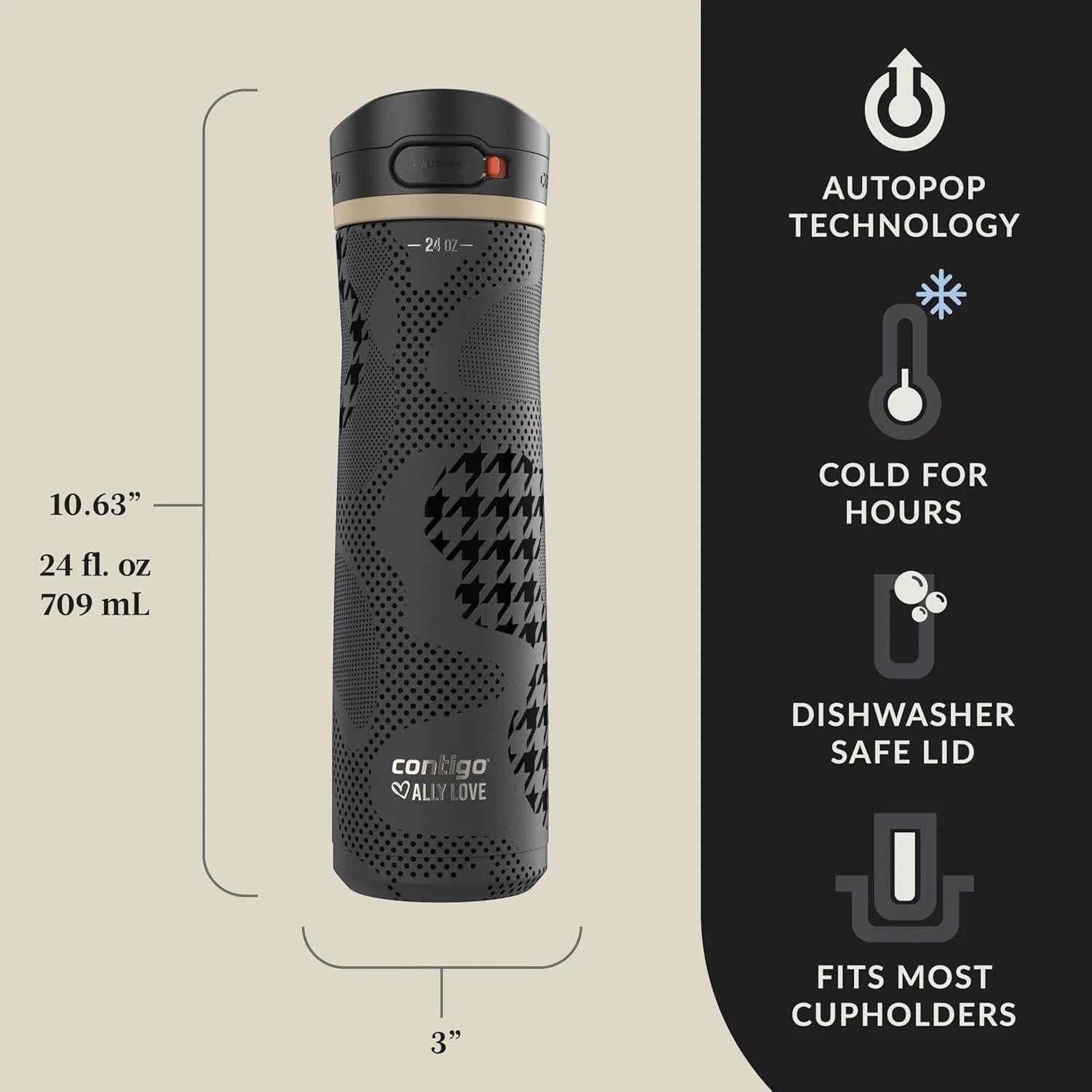 Contigo x Ally Love Jackson Chill 2.0, Stainless Steel, Autopop Lid, 24oz, Licorice