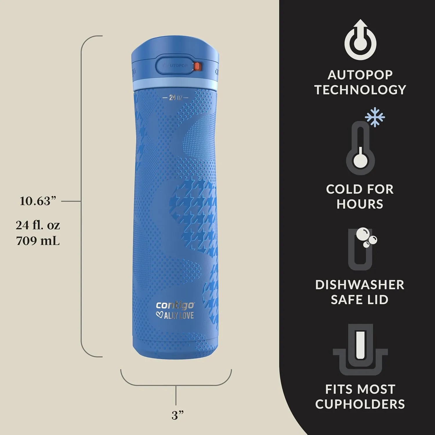 Contigo x Ally Love Jackson Chill 2.0, Stainless Steel, Autopop Lid, 24oz, Stellar Jay