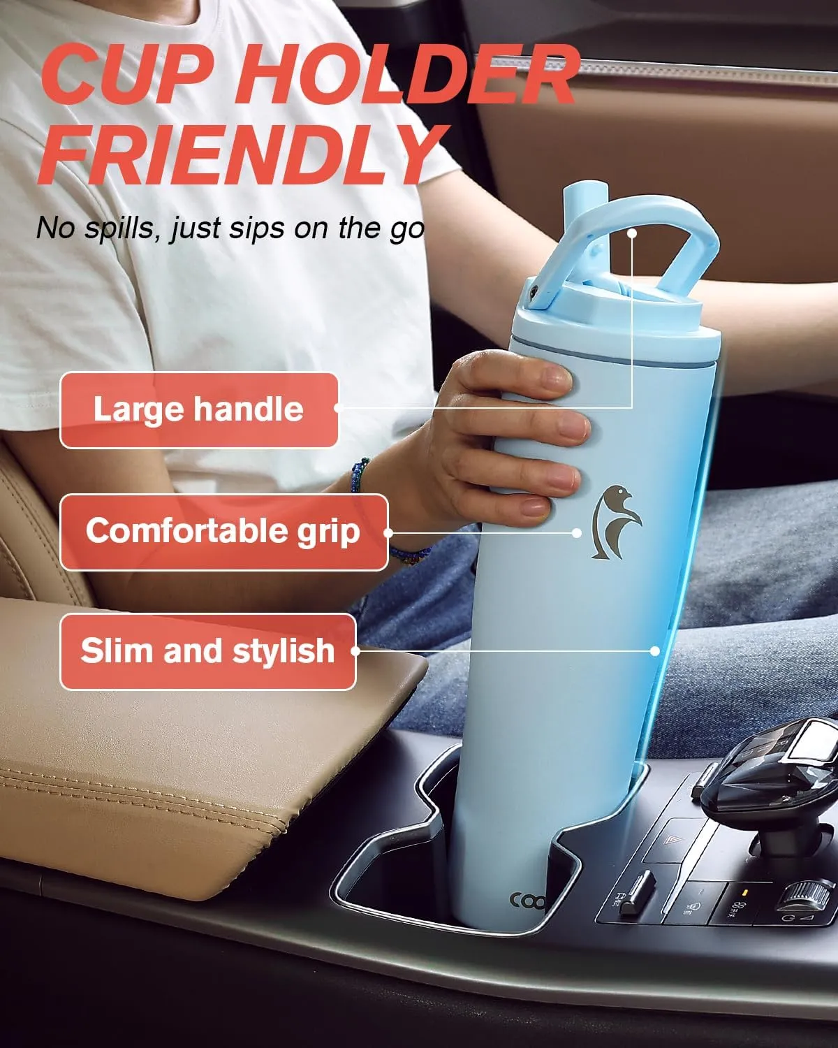 Coolflask Slima - 40oz Insulated Water Bottle | Stainless Steel Tumbler with Straw & Handle | Fits Car Cup Holder | Leakproof Jug for Sports, Travel, Office | Dishwasher Safe, Blue