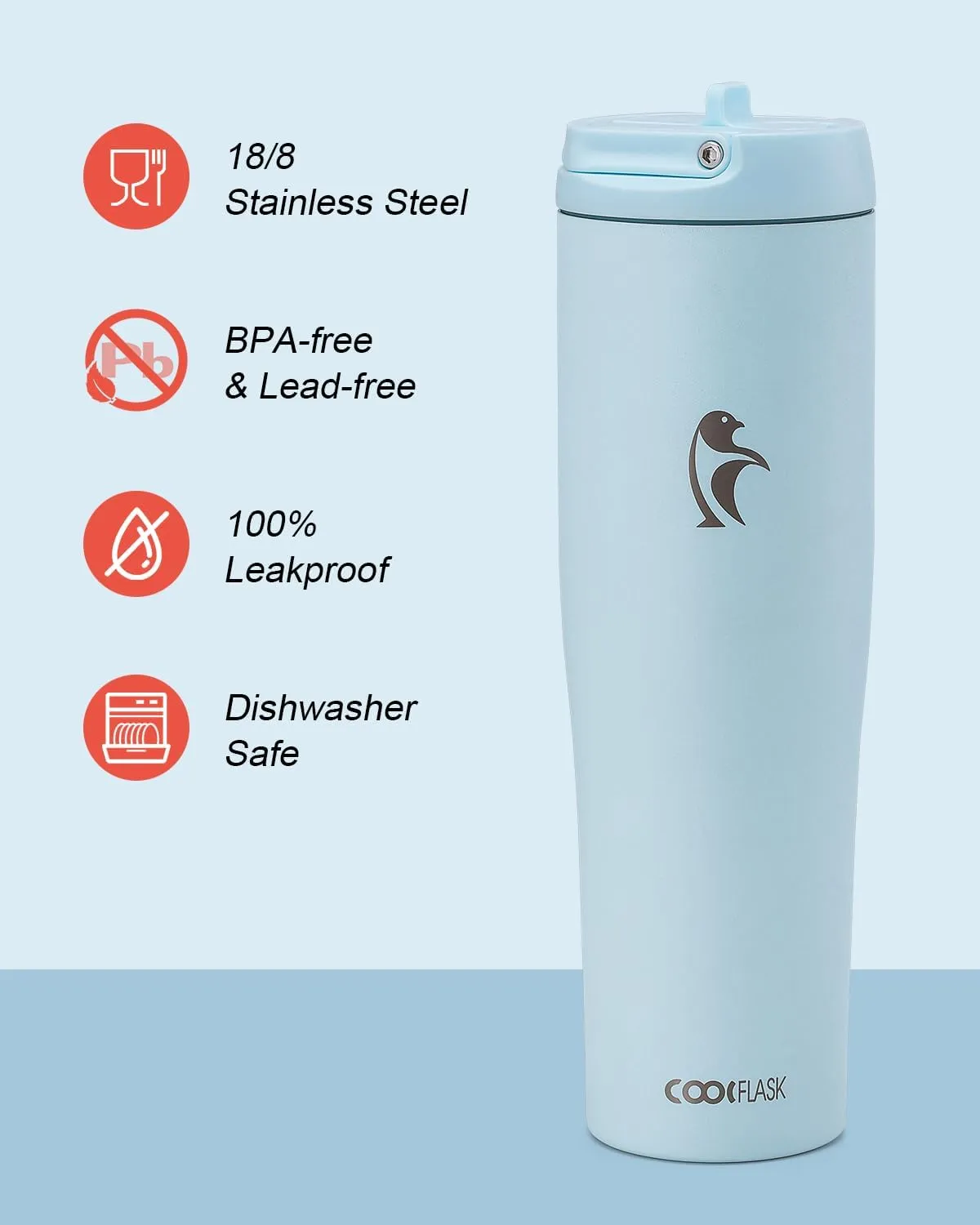 Coolflask Slima - 40oz Insulated Water Bottle | Stainless Steel Tumbler with Straw & Handle | Fits Car Cup Holder | Leakproof Jug for Sports, Travel, Office | Dishwasher Safe, Blue