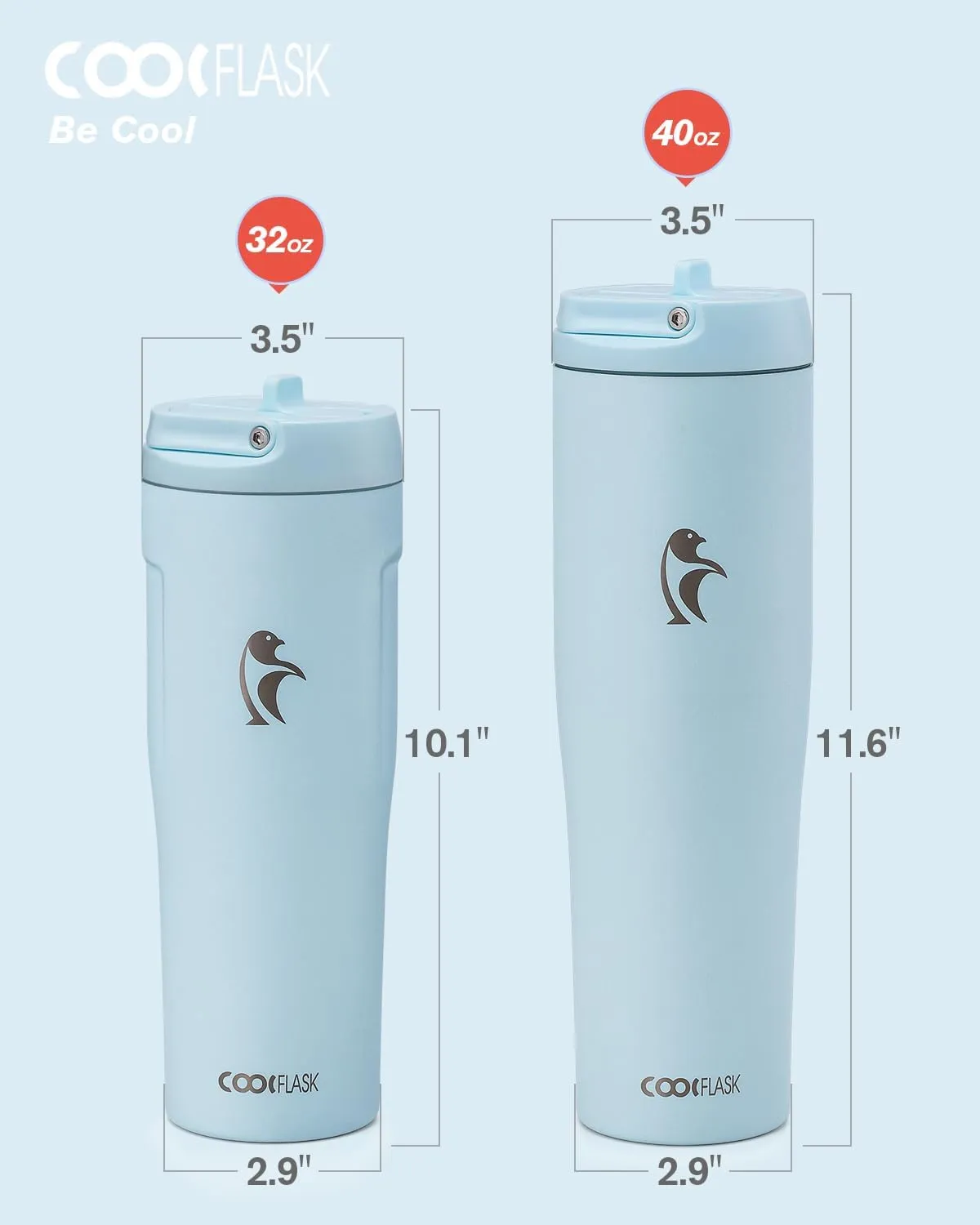 Coolflask Slima - 40oz Insulated Water Bottle | Stainless Steel Tumbler with Straw & Handle | Fits Car Cup Holder | Leakproof Jug for Sports, Travel, Office | Dishwasher Safe, Blue