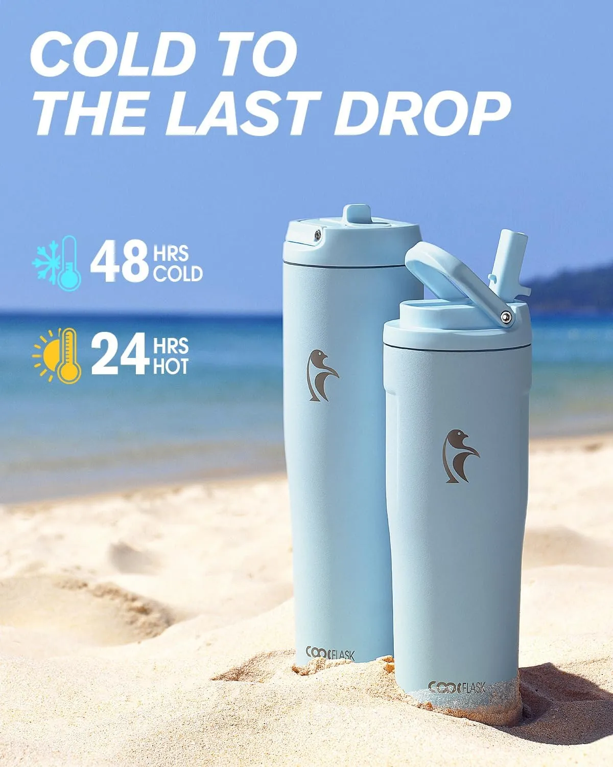 Coolflask Slima - 40oz Insulated Water Bottle | Stainless Steel Tumbler with Straw & Handle | Fits Car Cup Holder | Leakproof Jug for Sports, Travel, Office | Dishwasher Safe, Blue