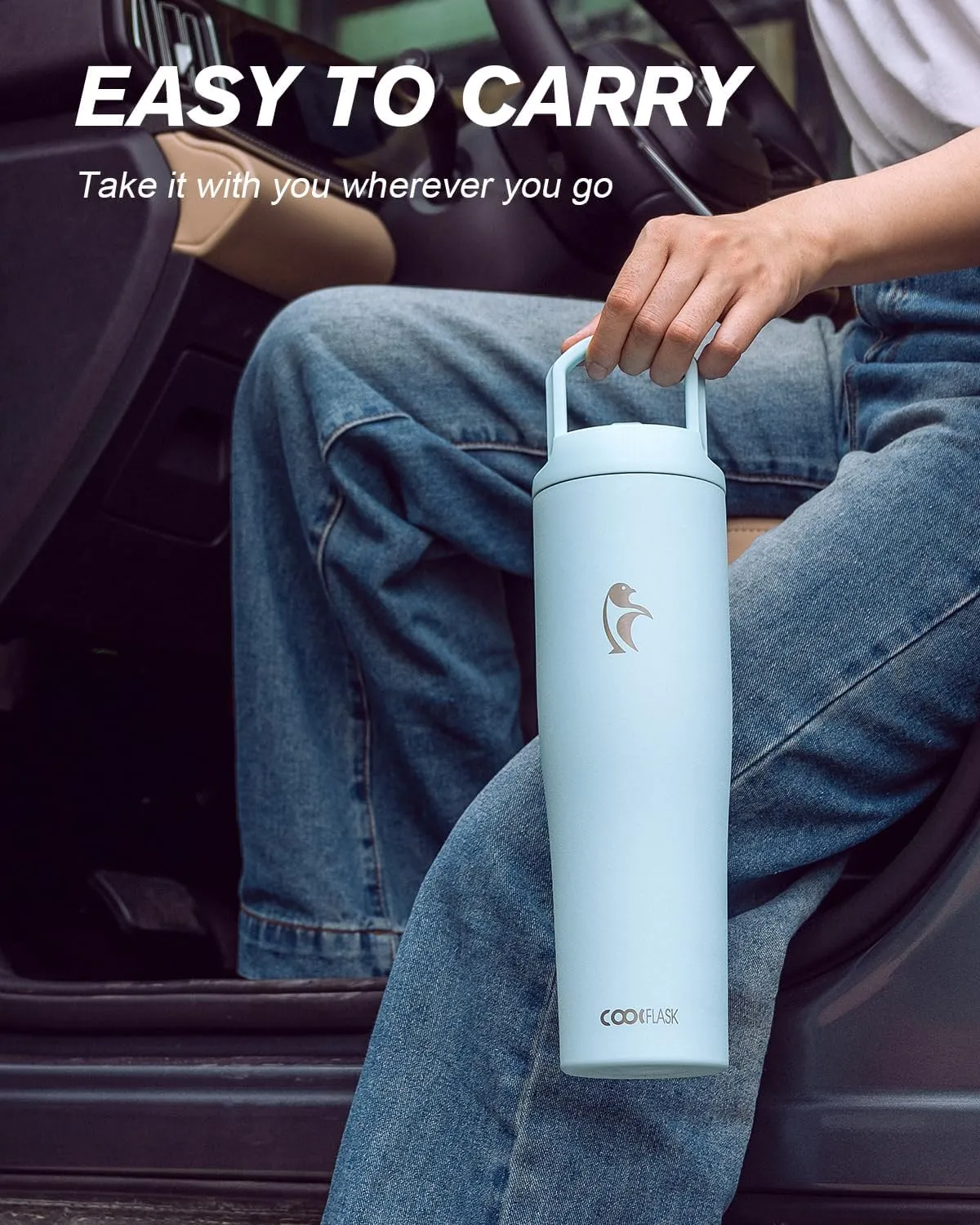 Coolflask Slima - 40oz Insulated Water Bottle | Stainless Steel Tumbler with Straw & Handle | Fits Car Cup Holder | Leakproof Jug for Sports, Travel, Office | Dishwasher Safe, Blue