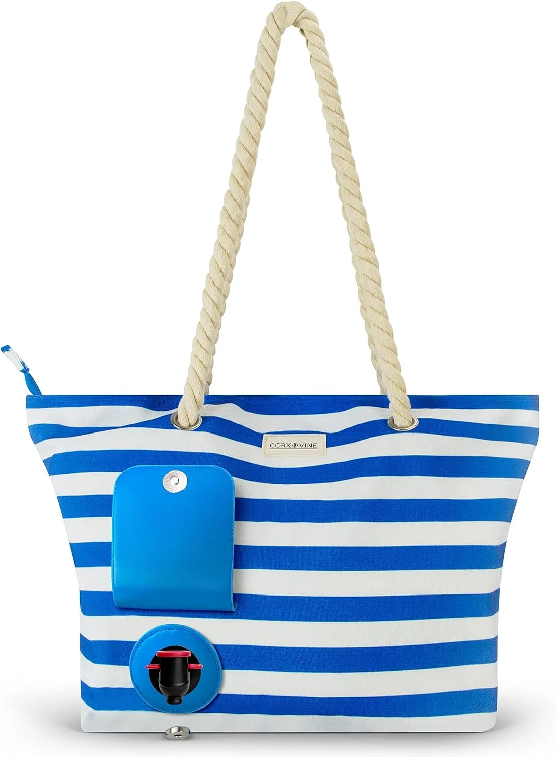CORK & VINE Wine Tote Bag, Insulated Leakproof Wine Cooler Bag with Nautical Rope Strap | 3x 1.5 Liters Beverage Bag Included