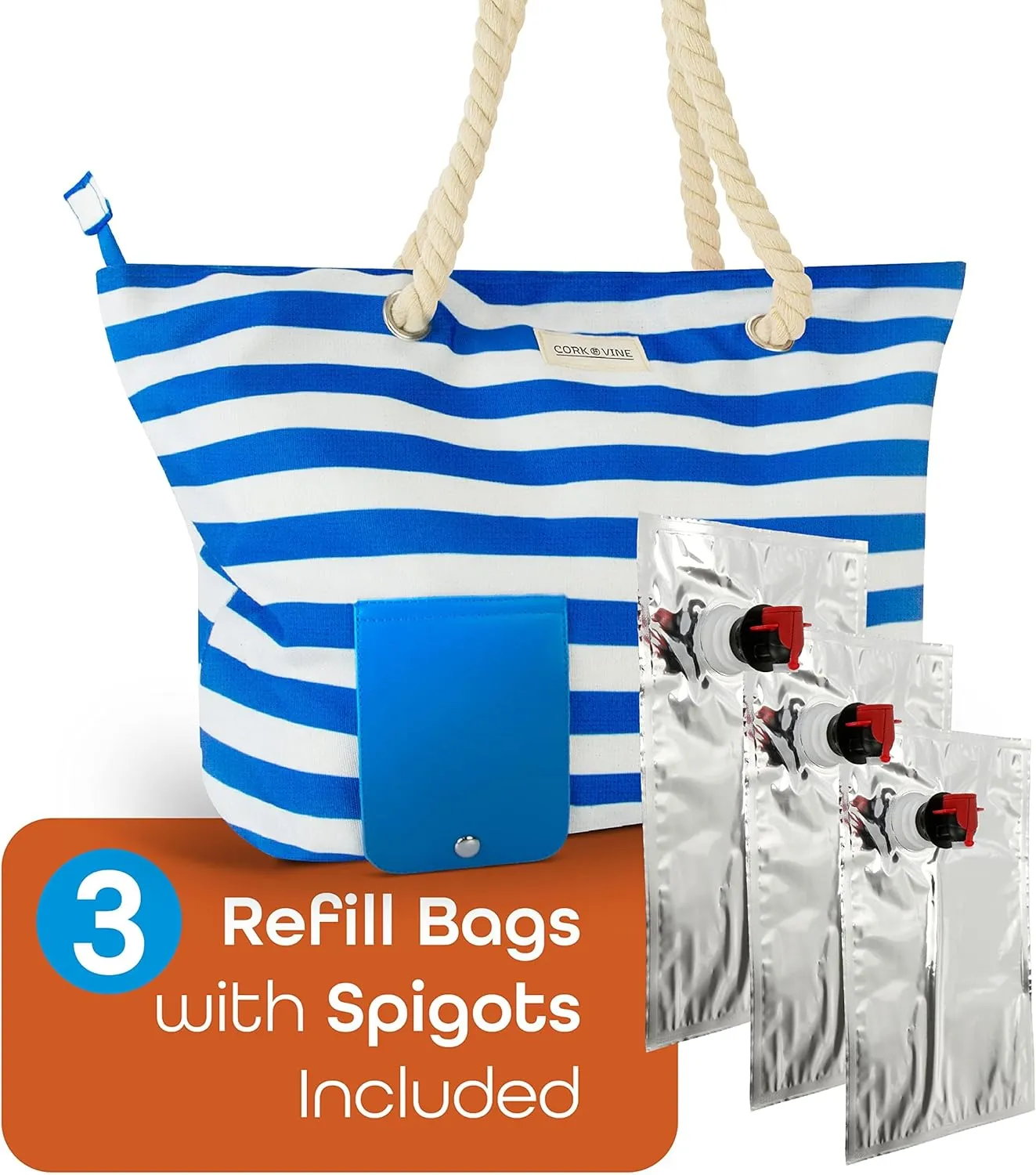 CORK & VINE Wine Tote Bag, Insulated Leakproof Wine Cooler Bag with Nautical Rope Strap | 3x 1.5 Liters Beverage Bag Included