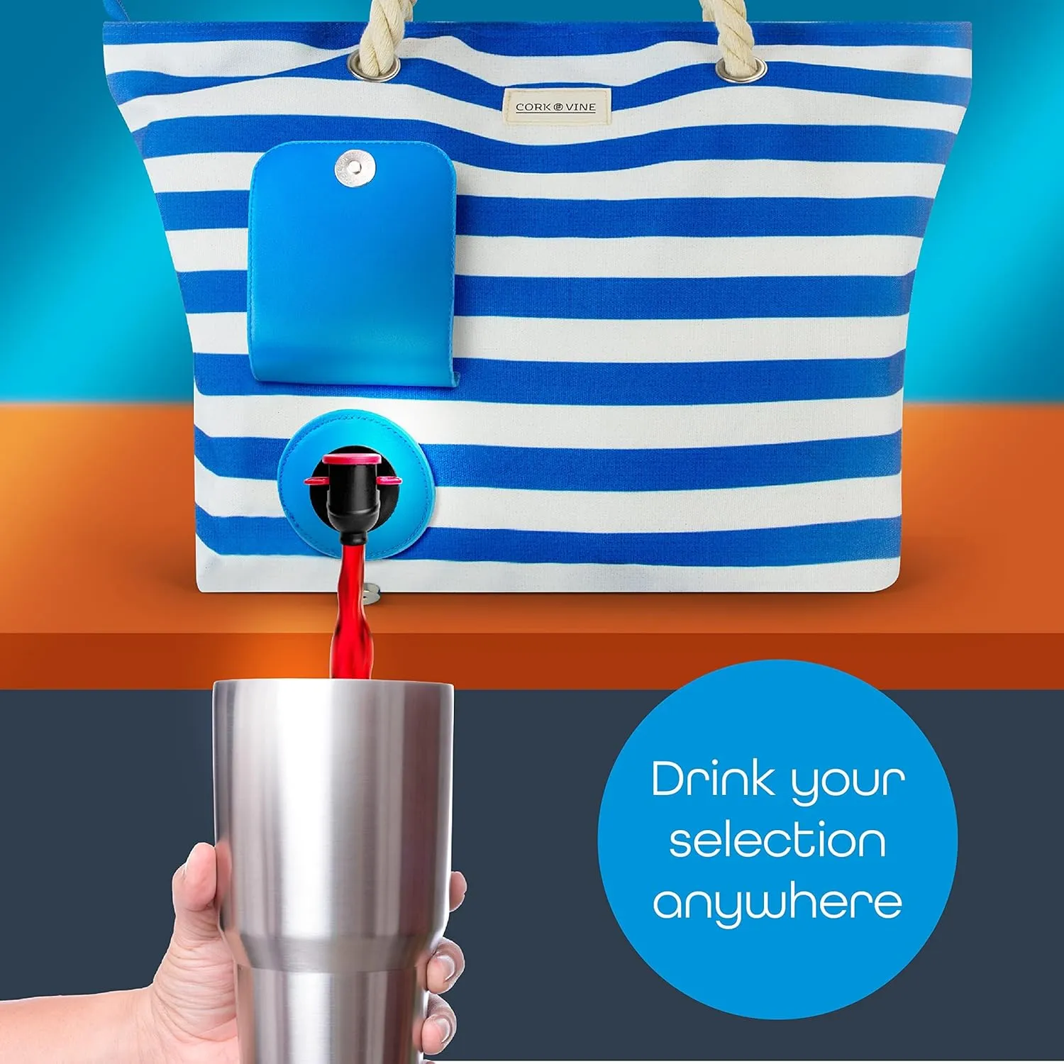 CORK & VINE Wine Tote Bag, Insulated Leakproof Wine Cooler Bag with Nautical Rope Strap | 3x 1.5 Liters Beverage Bag Included