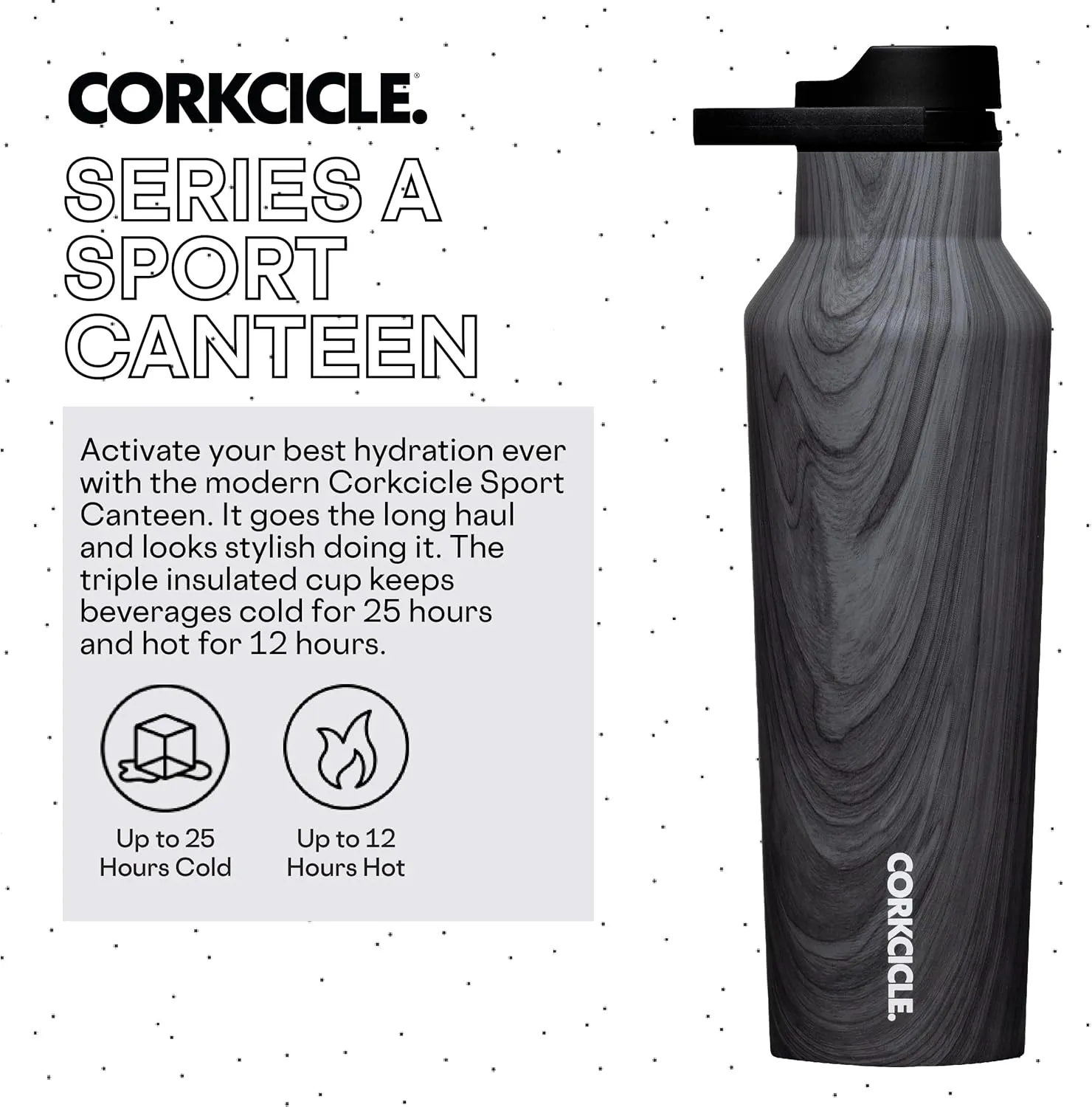 Corkcicle Sport Canteen Insulated Tumbler, Burnt Wood, 20 oz – Reusable Water Bottle Keeps Beverages Cold for 25 Hours & Hot 12 Hours – Cupholder Friendly Tumbler with Screw-On Cap
