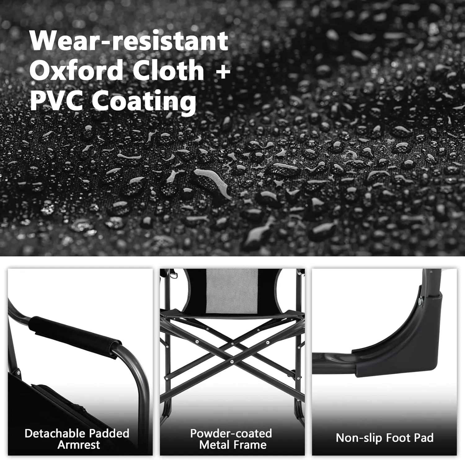 COSTWAY Folding Camping Chair, Heavy-Duty Director Chair Supports 400lbs for Adults with Side Table, Cooler Bag, Storage, Strap, Portable Makeup Chair Suitable for Fishing Picnic