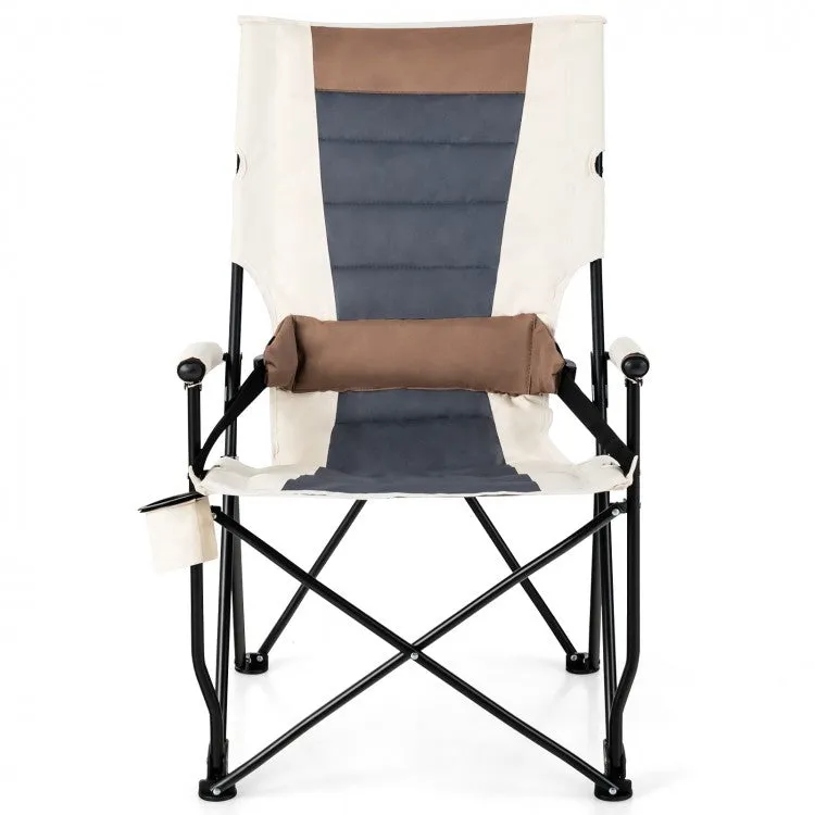 Costway Outdoor Camping Chair Folding Chair with Armrests, Cup Holder, and Lumbar Support - Suitable for Camping and Backpacking