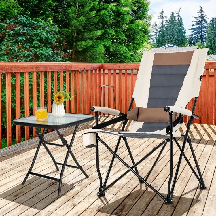 Costway Outdoor Camping Chair Folding Chair with Armrests, Cup Holder, and Lumbar Support - Suitable for Camping and Backpacking