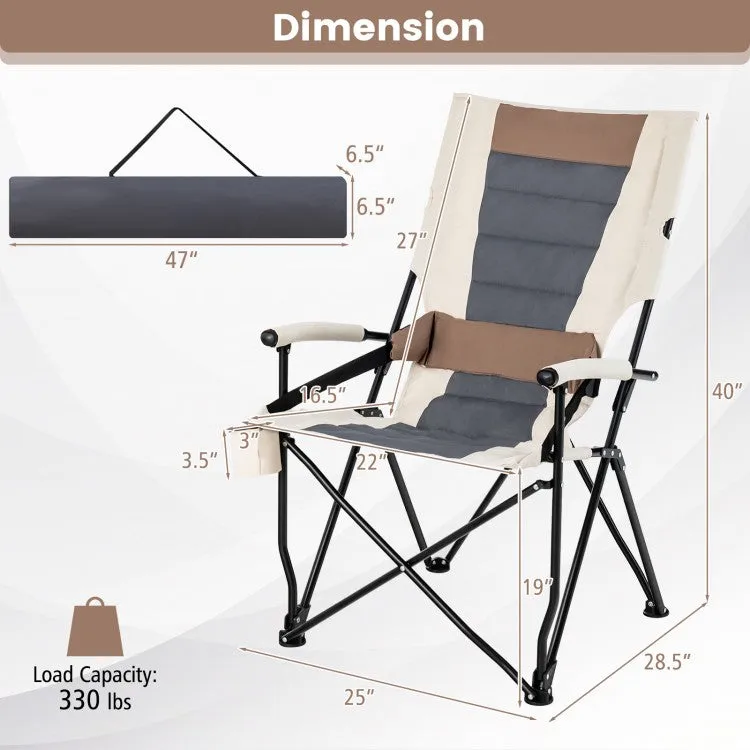 Costway Outdoor Camping Chair Folding Chair with Armrests, Cup Holder, and Lumbar Support - Suitable for Camping and Backpacking