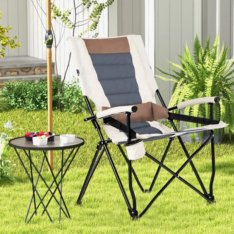 Costway Outdoor Camping Chair Folding Chair with Armrests, Cup Holder, and Lumbar Support - Suitable for Camping and Backpacking