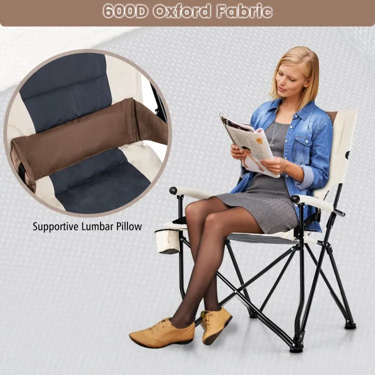 Costway Outdoor Camping Chair Folding Chair with Armrests, Cup Holder, and Lumbar Support - Suitable for Camping and Backpacking