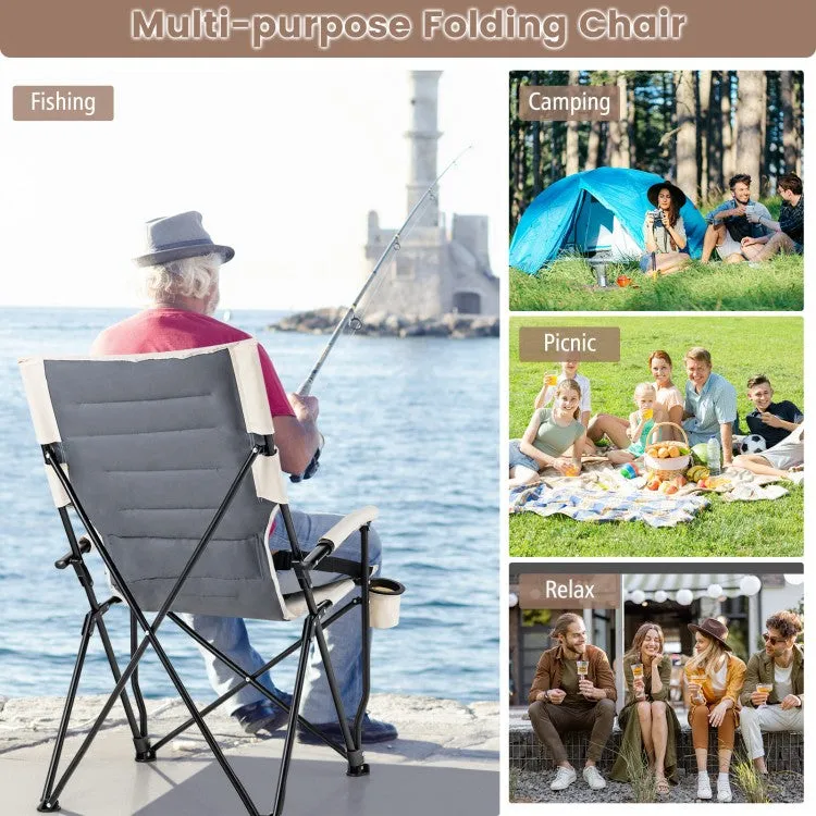 Costway Outdoor Camping Chair Folding Chair with Armrests, Cup Holder, and Lumbar Support - Suitable for Camping and Backpacking