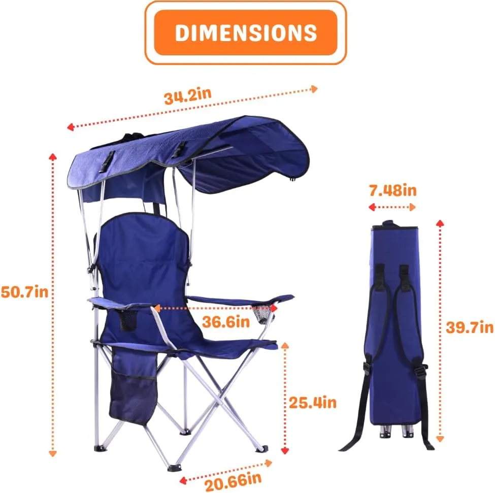 CozyBox Portable Folding Camping Chairs with Canopy Shade, Beach Chair for Adults, Durable Weather Resistant 600D Oxford Cloth, Camping Chair with Canopy for Outdoors [Navy]