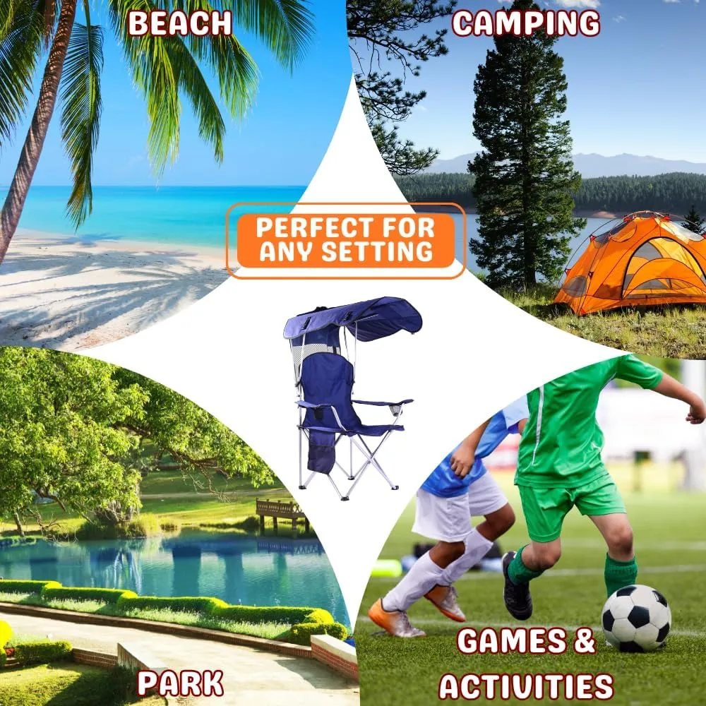 CozyBox Portable Folding Camping Chairs with Canopy Shade, Beach Chair for Adults, Durable Weather Resistant 600D Oxford Cloth, Camping Chair with Canopy for Outdoors [Navy]