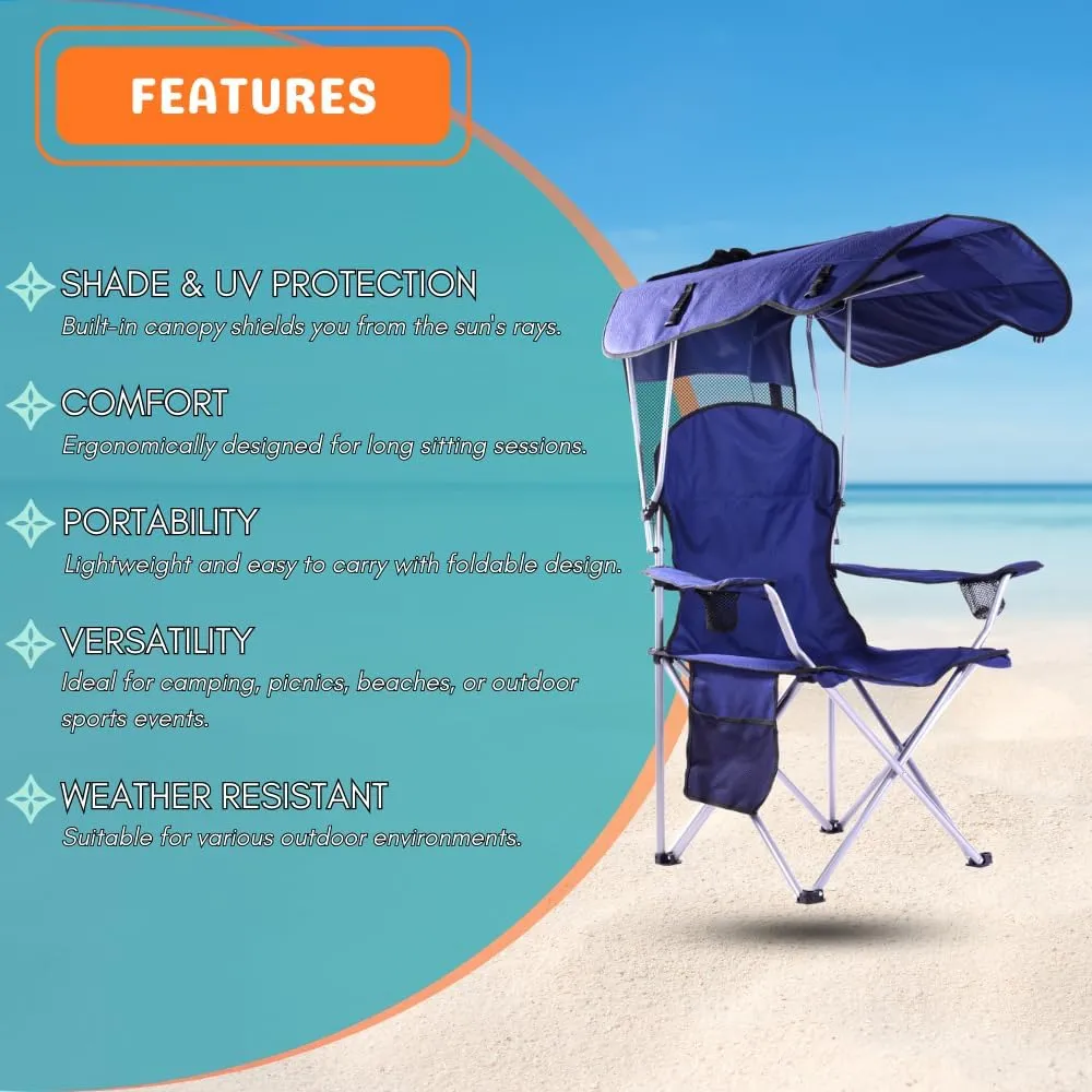 CozyBox Portable Folding Camping Chairs with Canopy Shade, Beach Chair for Adults, Durable Weather Resistant 600D Oxford Cloth, Camping Chair with Canopy for Outdoors [Navy]