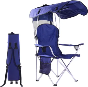 CozyBox Portable Folding Camping Chairs with Canopy Shade, Beach Chair for Adults, Durable Weather Resistant 600D Oxford Cloth, Camping Chair with Canopy for Outdoors [Navy]