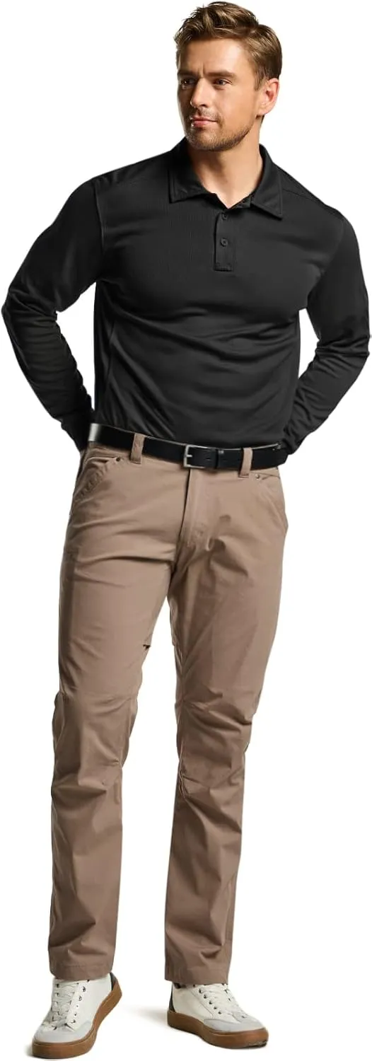 CQR Men's Polo Shirt, Long Sleeve Tactical Shirts, Outdoor UPF 50  Pique Shirt, Dry Fit Lightweight Golf Shirts