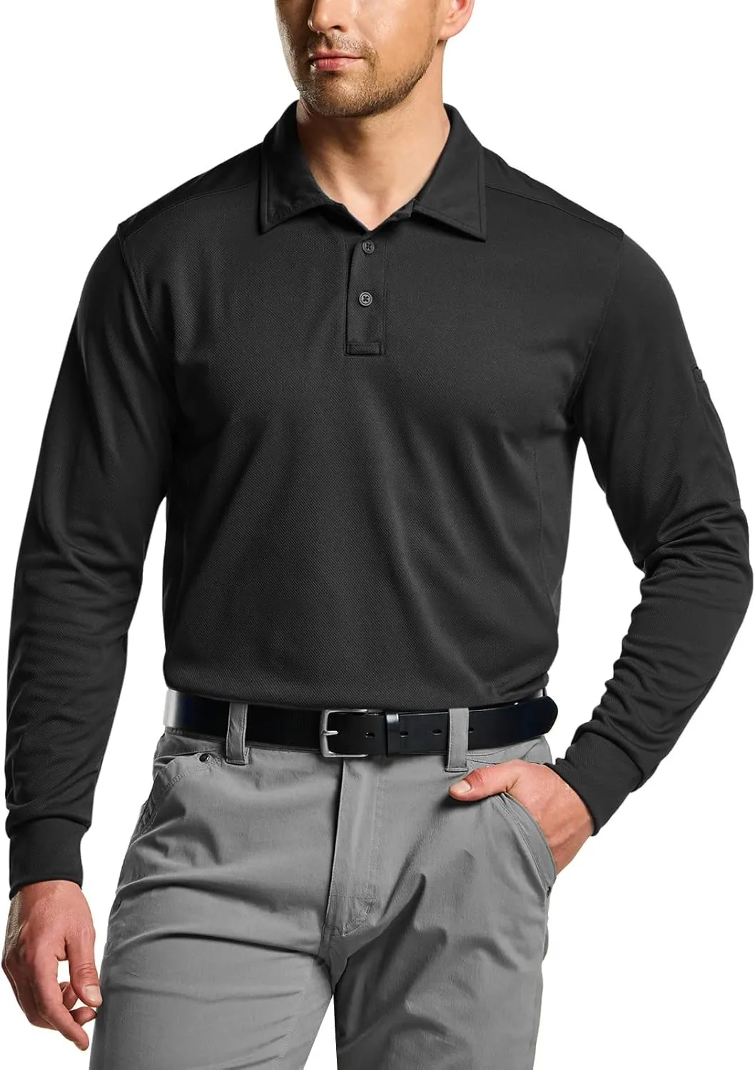 CQR Men's Polo Shirt, Long Sleeve Tactical Shirts, Outdoor UPF 50  Pique Shirt, Dry Fit Lightweight Golf Shirts