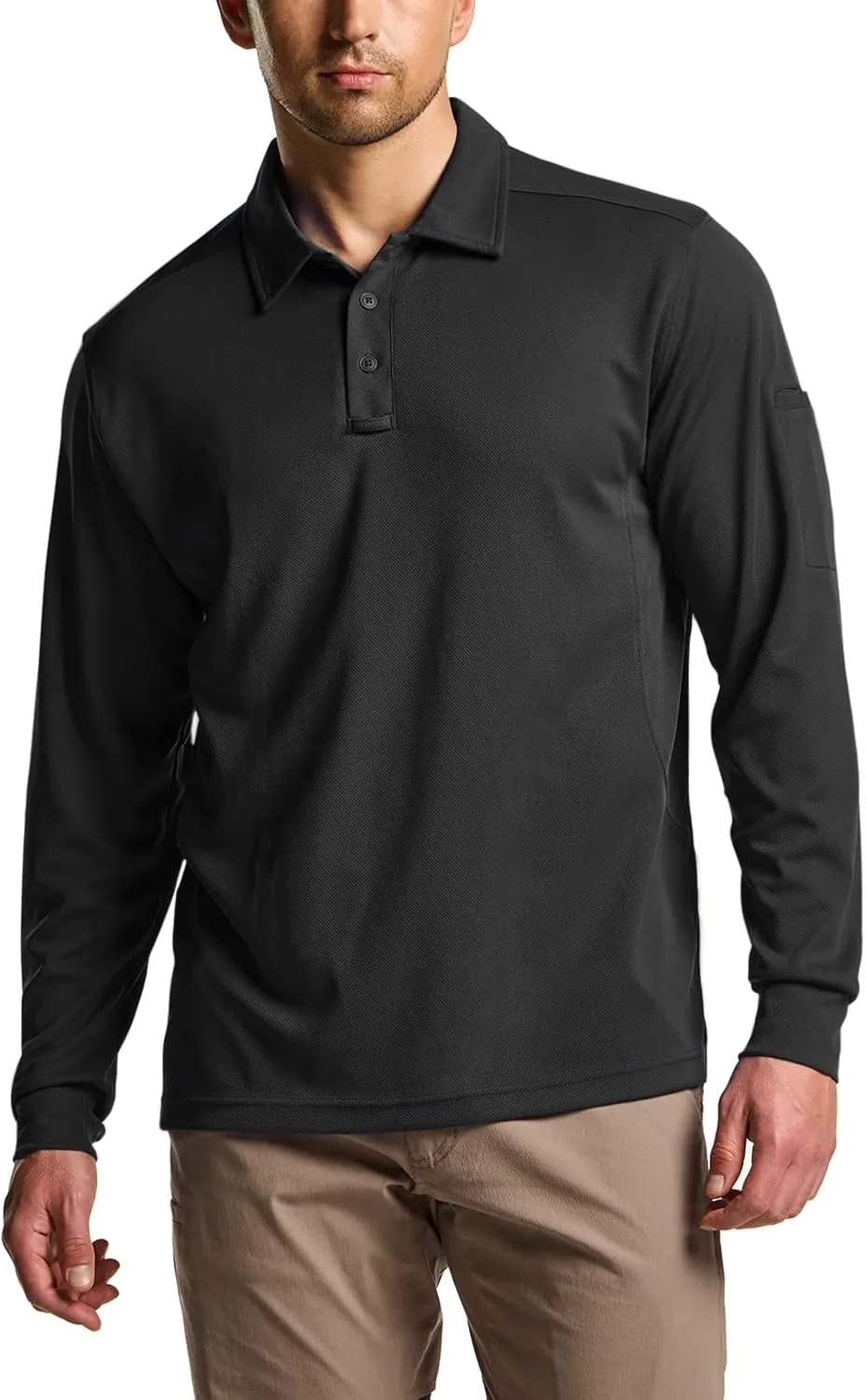 CQR Men's Polo Shirt, Long Sleeve Tactical Shirts, Outdoor UPF 50  Pique Shirt, Dry Fit Lightweight Golf Shirts