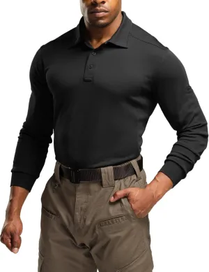 CQR Men's Polo Shirt, Long Sleeve Tactical Shirts, Outdoor UPF 50  Pique Shirt, Dry Fit Lightweight Golf Shirts