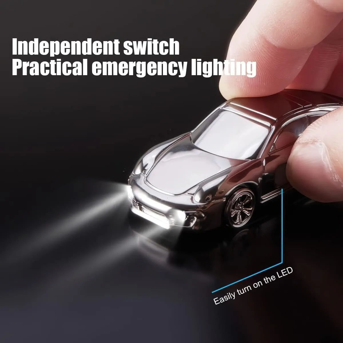 Creative car Keychain Lighter, USB Rechargeable Lighter, Windproof Lighter with LED Light Flashlight, Men's car Keychain Ring with Gift Box(Color:Black)