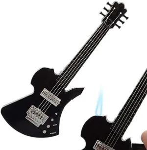 Creative Guitar Shaped Cigarette Lighter Refillable Butane Gas Cigar Lighter Windproof - Black 1 Pcs