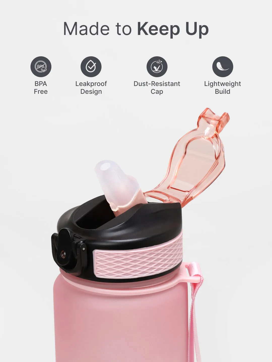 cult Motivational Bottle 1L Unisex Time Mark Sipper with Straw Blue Pink