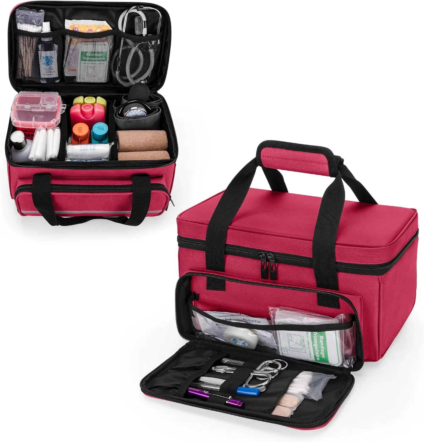 CURMIO Small First Aid Bag Empty, Family First Aid Kit Case, Medicine Storage Organizer Box For Home And Travel, Red (Patent Pending)