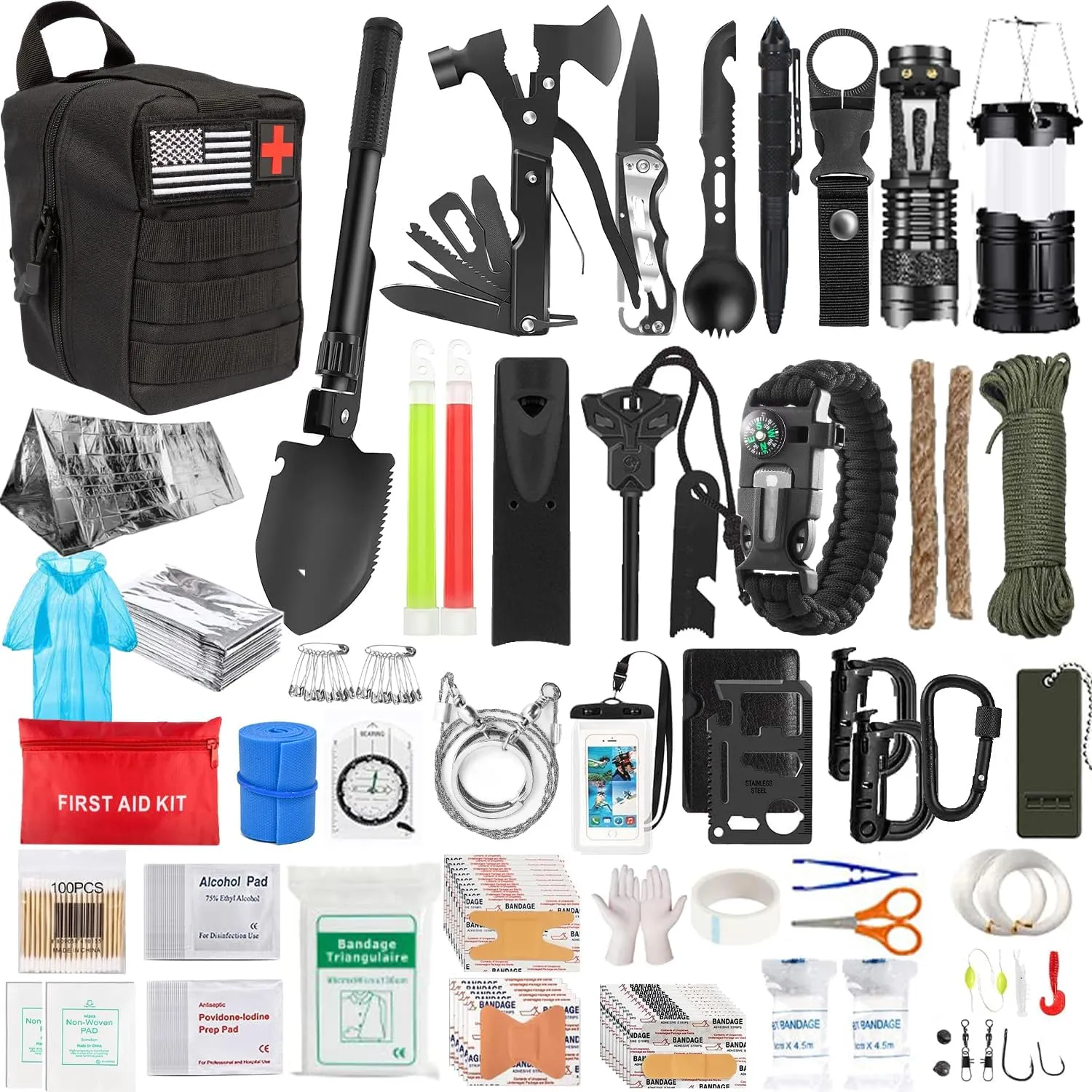 Custom First Aid Kit,Camping Essentials with Accessories Freely Matched,Professional Tactical Survival Kit for Earthquake Adventures,Med Supplies Vehicles Car Travel Camper Gifts A008
