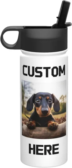 Custom Photo Water Bottle Add Your Design to Customize 18 oz Stainless Steel Sports Bottles Personalized Colorful Background Travel Mug