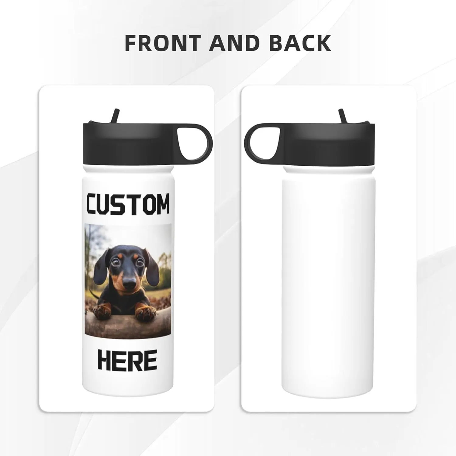 Custom Photo Water Bottle Add Your Design to Customize 18 oz Stainless Steel Sports Bottles Personalized Colorful Background Travel Mug