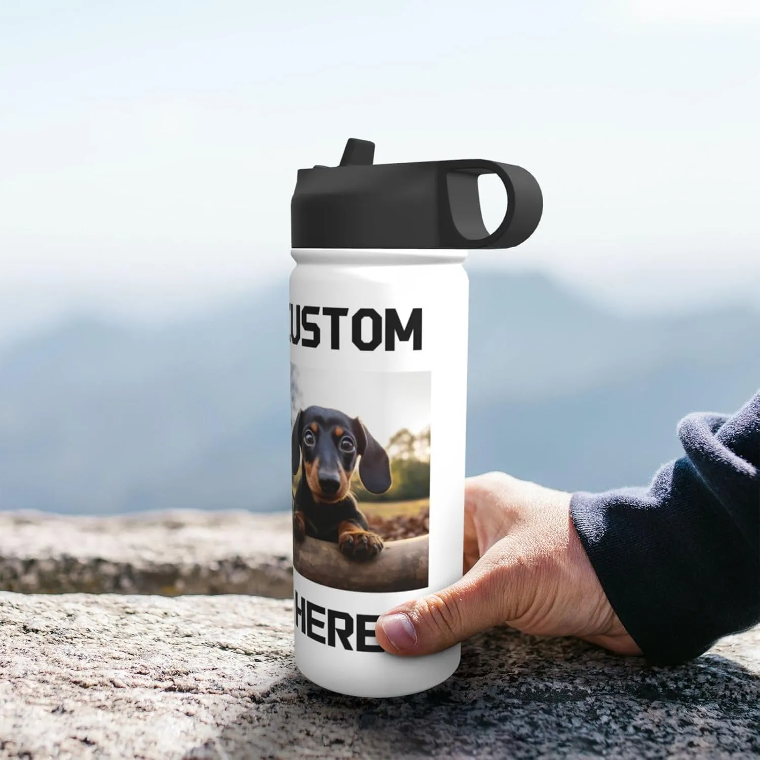 Custom Photo Water Bottle Add Your Design to Customize 18 oz Stainless Steel Sports Bottles Personalized Colorful Background Travel Mug