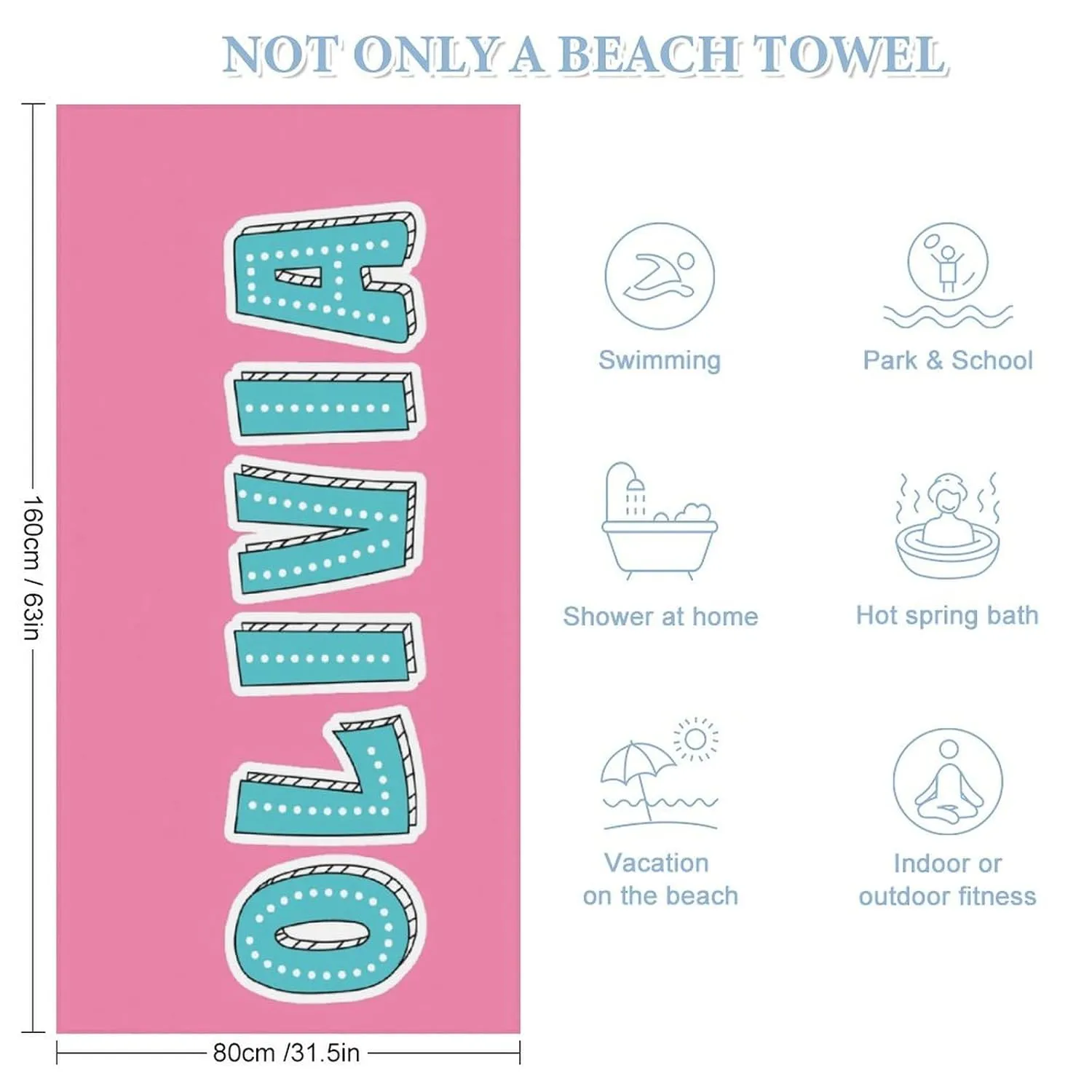 Custom Pink And White Monogrammed Beach Towels for Toddler Boy Men Gift Personalized Pink And White Pool Towels Designer Microfiber Stripe Cabana Beach Towels for Bride Summer Gifts
