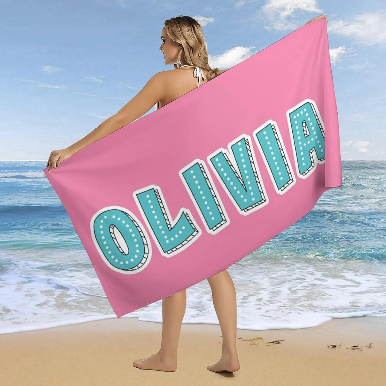 Custom Pink And White Monogrammed Beach Towels for Toddler Boy Men Gift Personalized Pink And White Pool Towels Designer Microfiber Stripe Cabana Beach Towels for Bride Summer Gifts