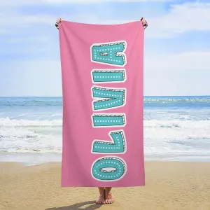 Custom Pink And White Monogrammed Beach Towels for Toddler Boy Men Gift Personalized Pink And White Pool Towels Designer Microfiber Stripe Cabana Beach Towels for Bride Summer Gifts