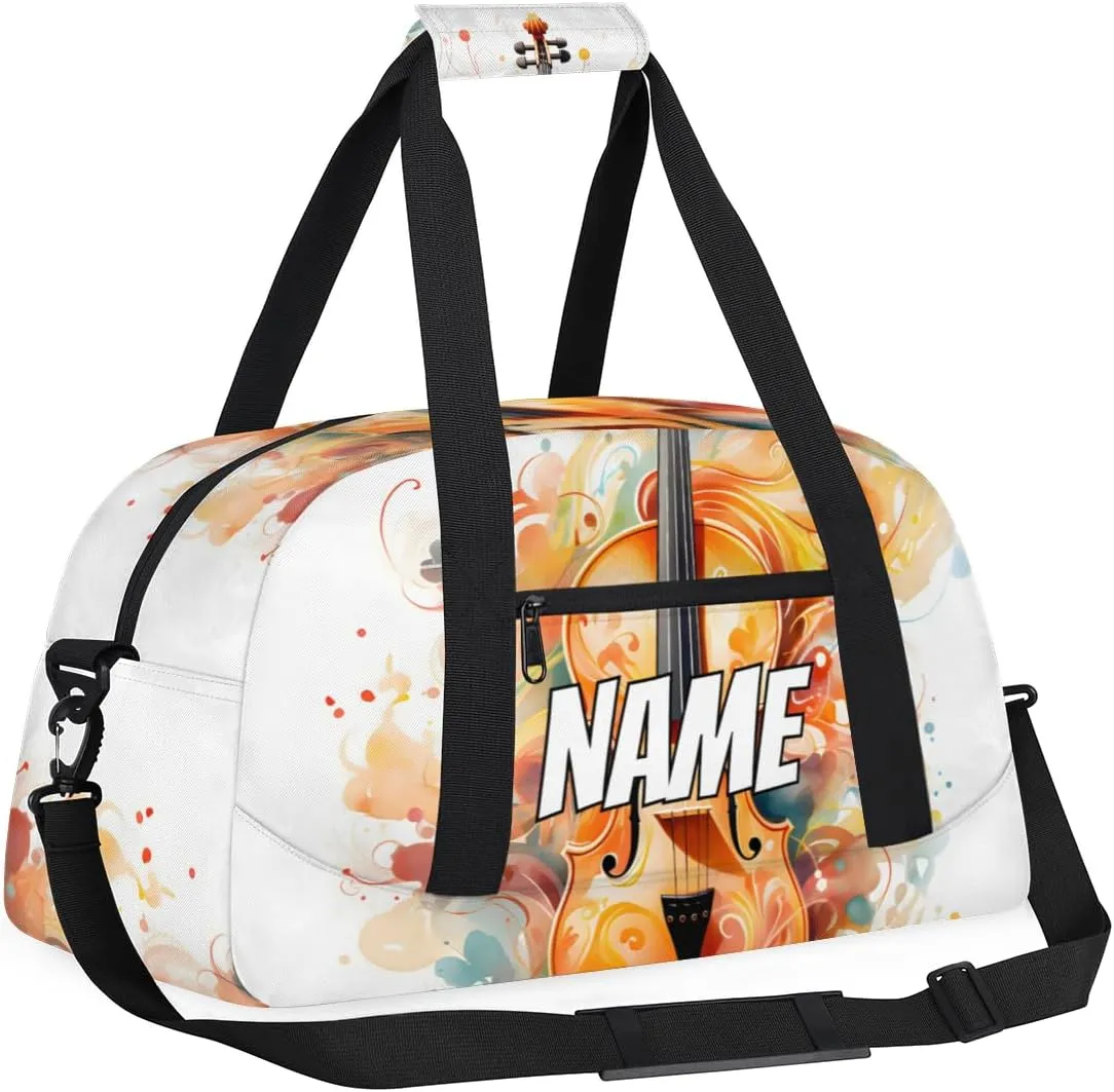 Custom Violin Music Sports Gym Bag Personalized Music Name Travel Duffel Bag Customized Weekender Overnight Bags for Women Men