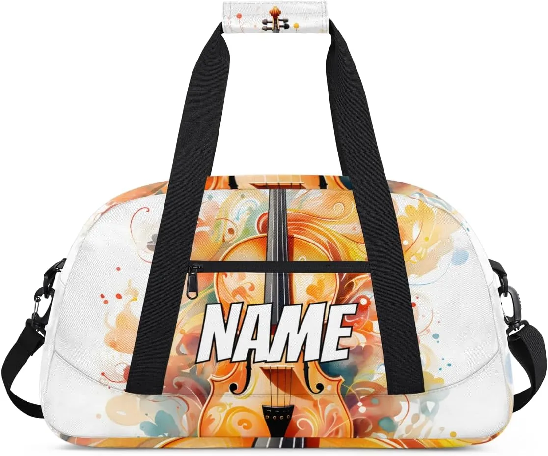 Custom Violin Music Sports Gym Bag Personalized Music Name Travel Duffel Bag Customized Weekender Overnight Bags for Women Men