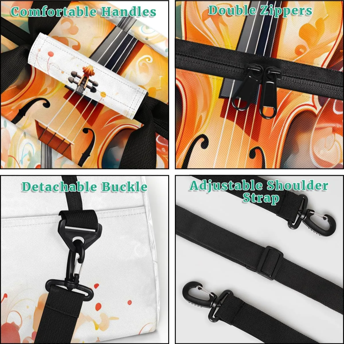 Custom Violin Music Sports Gym Bag Personalized Music Name Travel Duffel Bag Customized Weekender Overnight Bags for Women Men
