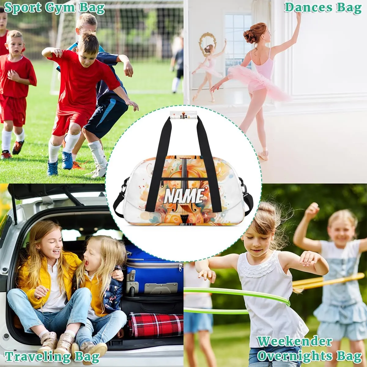 Custom Violin Music Sports Gym Bag Personalized Music Name Travel Duffel Bag Customized Weekender Overnight Bags for Women Men
