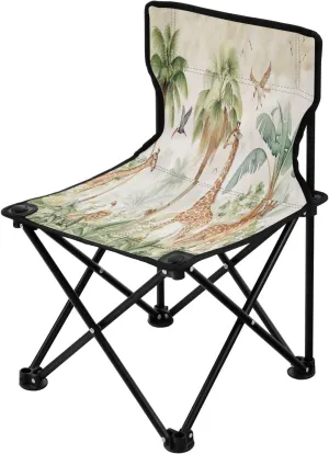Cute Cartoon Giraffe Portable Outdoor Folding Chair Anti-Slip Padded Oxford Cloth Stool Camping Chair Small for Beach Hiking Fishing Gardening Quad Camp Chair