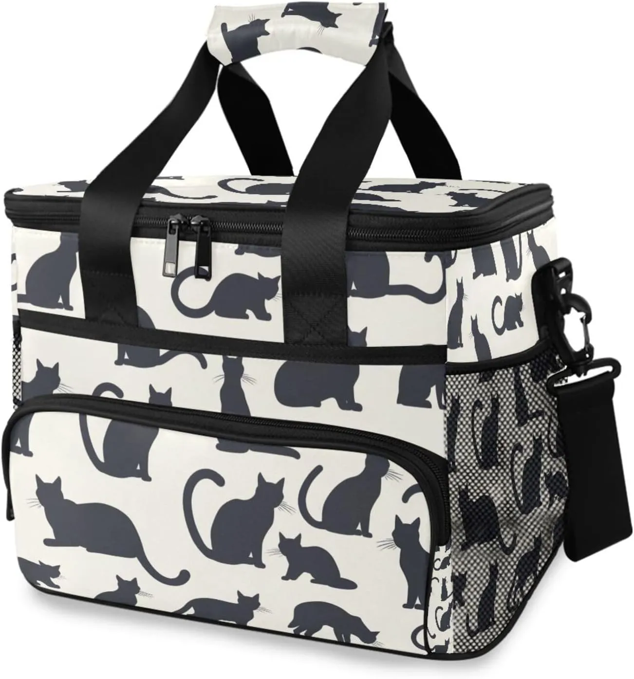 Cute Cat Black Cooler Bag Insulated Cooler Soft Sided Cooler 24 Can Portable Picnic Bag Large Leakproof Lunch Bag Box for Beach Grocery Camping Travel Car Men Women