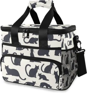 Cute Cat Black Cooler Bag Insulated Cooler Soft Sided Cooler 24 Can Portable Picnic Bag Large Leakproof Lunch Bag Box for Beach Grocery Camping Travel Car Men Women