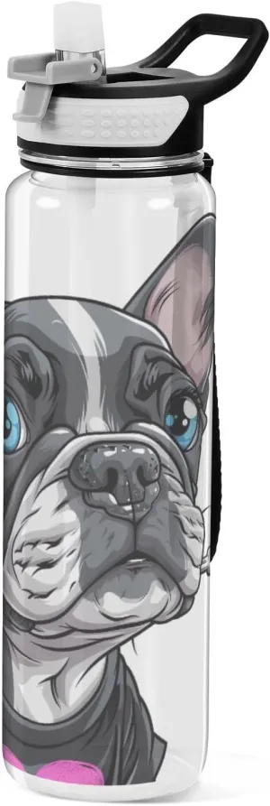 Cute Dog Water Bottle with Straw Lid 32oz Leakproof Clear Gym Water Bottles for Women Men Outdoor Sport Drinking